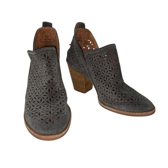 Jeffrey Campbell Shoes - Jeffrey Campbell Women's Suede Perforated Ankle Booties 6.5 Taupe Stacked Heel